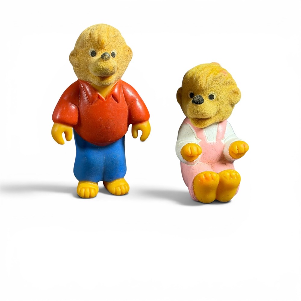 Vintage 1986 Berenstain Bears Figures Brother and Sister Bear Flocked PVC‎ Toys